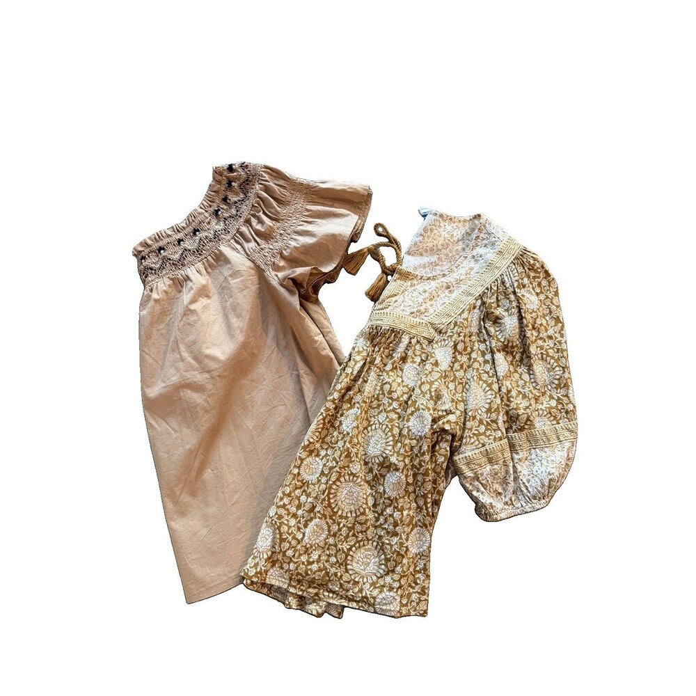 Old Navy Boho Western Cowgirl Blouses Yellow Brown Smocked Womens Medium Lot 2